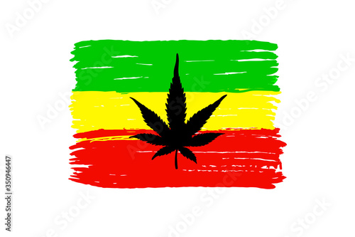  Flag of Rastafarians. Rastafarian flag with cannabis isolated on a white background. Rastafarian symbol