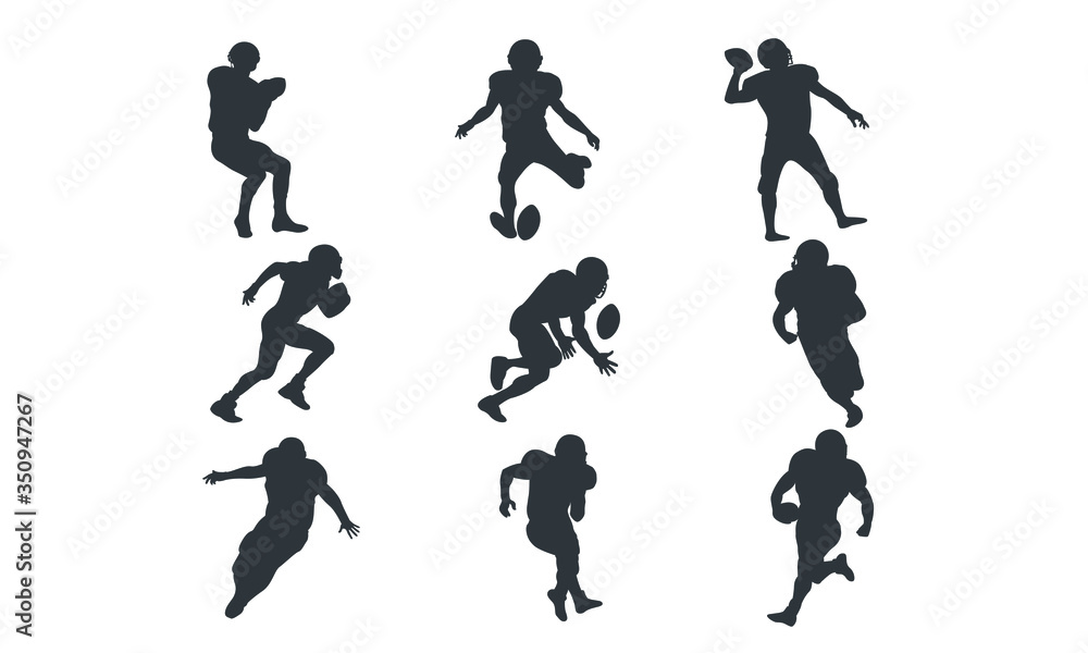 American football players silhouette vector, Rugby players symbol of several American football players in action illustration on a white background
