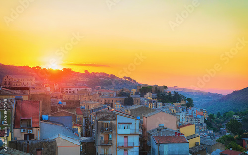 Beautiful sunset at Piazza Armerina old town Sicily reflex © Roman Babakin