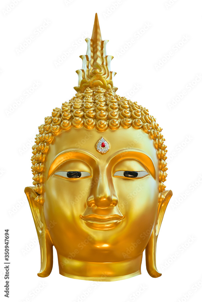 Golden head Buddha sculpture isolated background