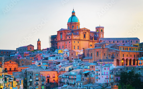 фотографія Piazza Armerina Cathedral and old town Sicily in evening reflex