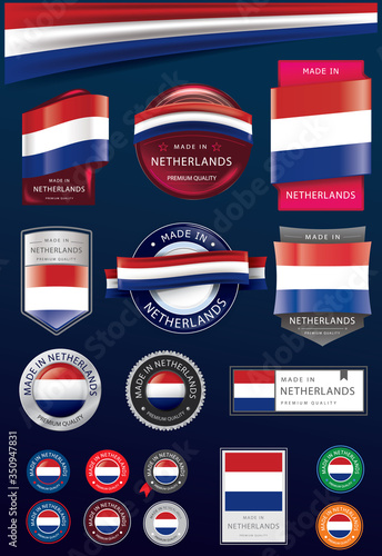 Made in NETHERLANDS Seal and Icon Collection,HOLLAND National Flag (Vector Art)
