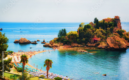 Isola Bella island and beach in Taormina Sicily reflex photo