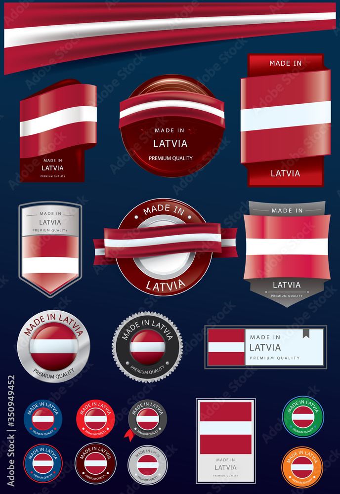 Made in LATVIA Seal and Icon Collection,LATVIAN National Flag (Vector Art)
