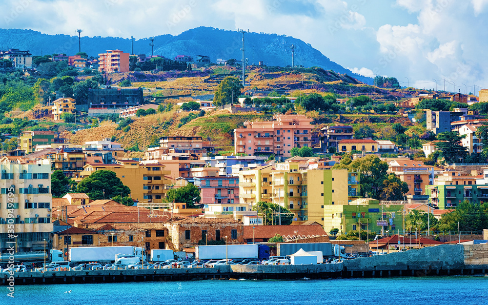 Cityscape of Messina at  Mediterranean Sea Sicily Italy reflex