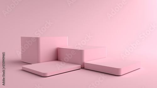 3D Render of Abstract Pink Composition with Podium. Minimal Studio with Square Pedestal. Pedestal can be used for advertising  Isolated on pink background  Showcase  Product Presentation  illustration