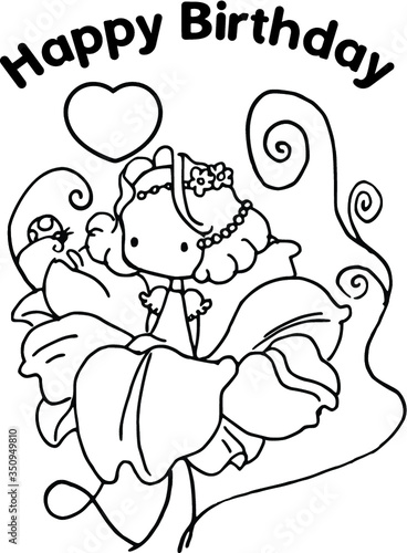 cartoon cute girl happy birthday card 