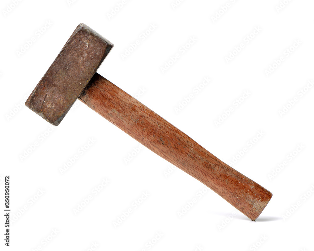 old sledge hammer with wooden handle on a white background old sledge hammer with wooden handle on a white background