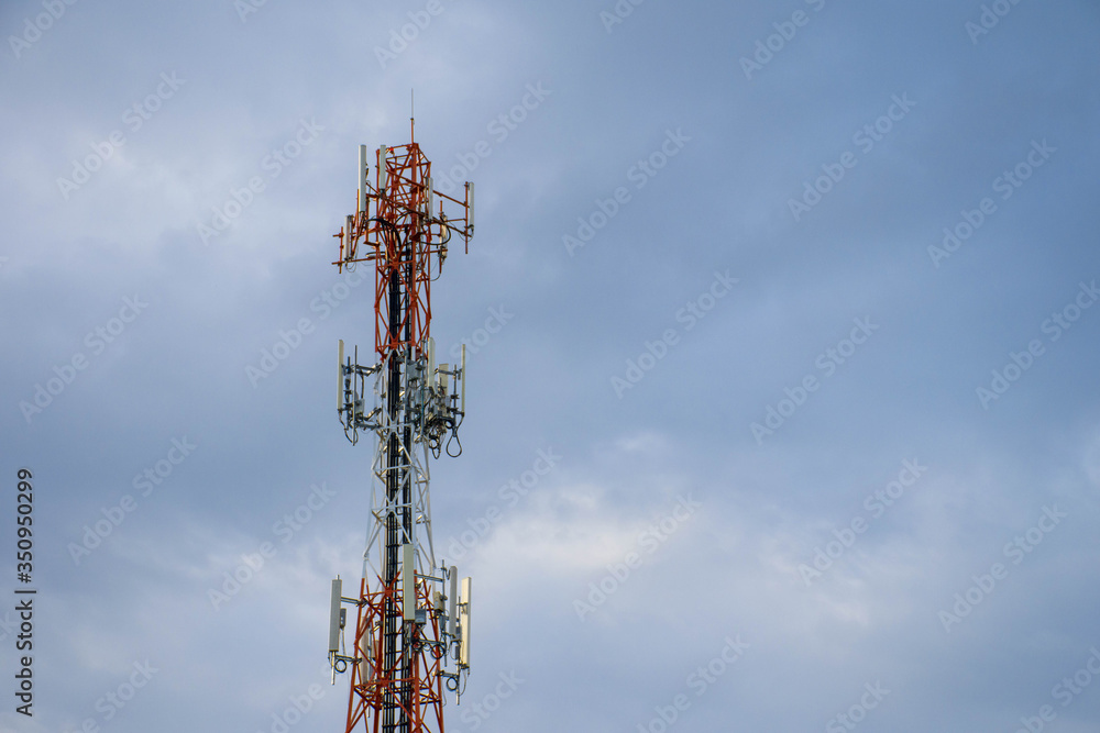 Telecommunication tower of 4G and 5G cellular. Antenna transmission communication. Cell phone signal base station. Telecommunication tower of 4G and 5G cellular. Antenna transmission communication. Cell phone signal base station.
