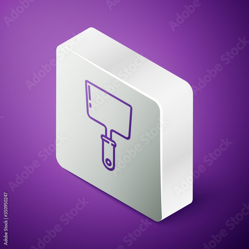 Isometric line Putty knife icon isolated on purple background. Spatula repair tool. Spackling or paint instruments. Silver square button