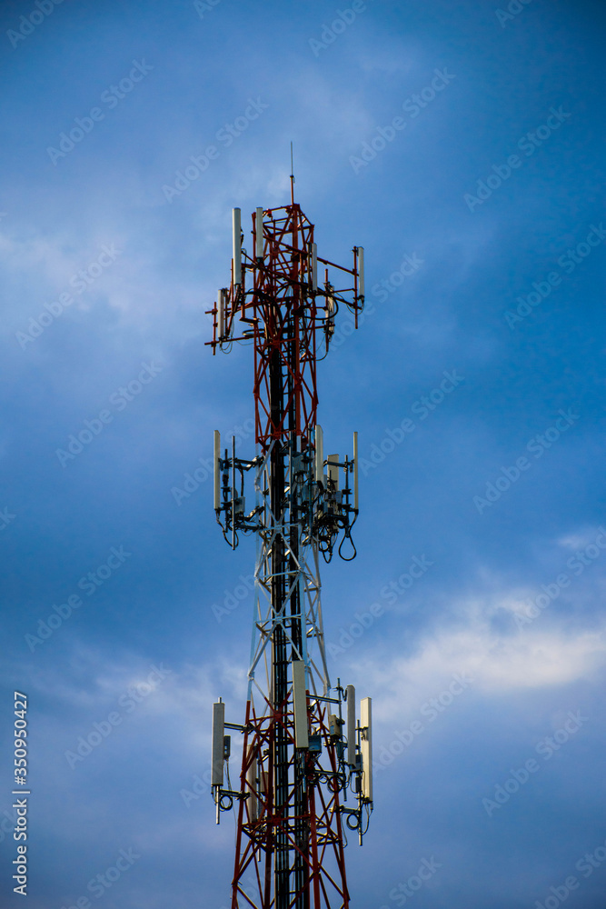 Telecommunication tower of 4G and 5G cellular. Antenna transmission communication. Cell phone signal base station. Telecommunication tower of 4G and 5G cellular. Antenna transmission communication. Cell phone signal base station.