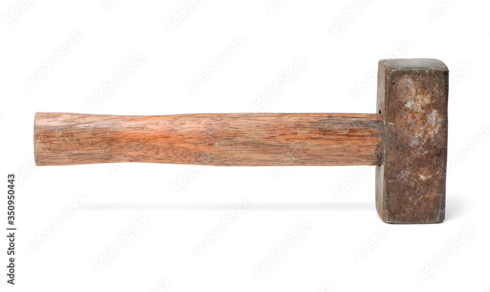 old sledge hammer with wooden handle on a white background old sledge hammer with wooden handle on a white background