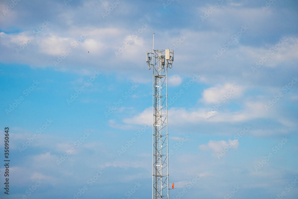 Telecommunication tower of 4G and 5G cellular. Antenna transmission communication. Cell phone signal base station. Telecommunication tower of 4G and 5G cellular. Antenna transmission communication. Cell phone signal base station.