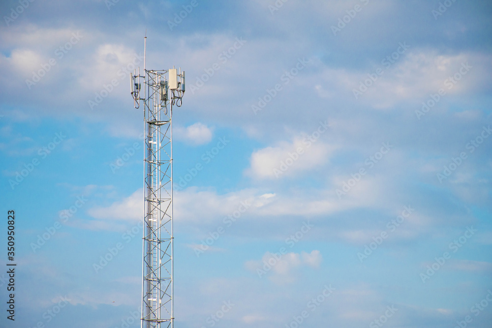 Telecommunication tower of 4G and 5G cellular. Antenna transmission communication. Cell phone signal base station. Telecommunication tower of 4G and 5G cellular. Antenna transmission communication. Cell phone signal base station.