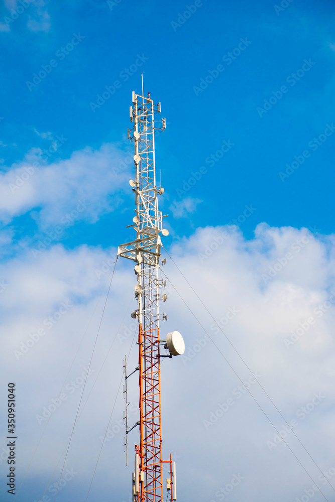 Telecommunication tower of 4G and 5G cellular. Antenna transmission communication. Cell phone signal base station. Telecommunication tower of 4G and 5G cellular. Antenna transmission communication. Cell phone signal base station.