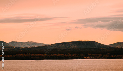 Sunset over lake Siljan in Sweden, Dalarna, Orsa  photo