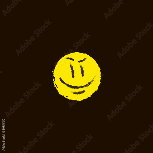 simple vector flat art freehand yellow grinning emoticon on a black background
