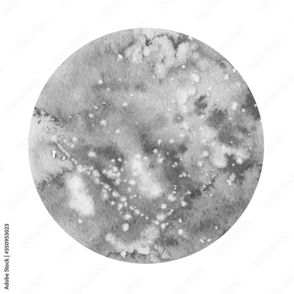 Full moon. Gray earth satellites . Watercolor illustration isolated on white background. Full moon. Gray earth satellites . Watercolor illustration isolated on white background.