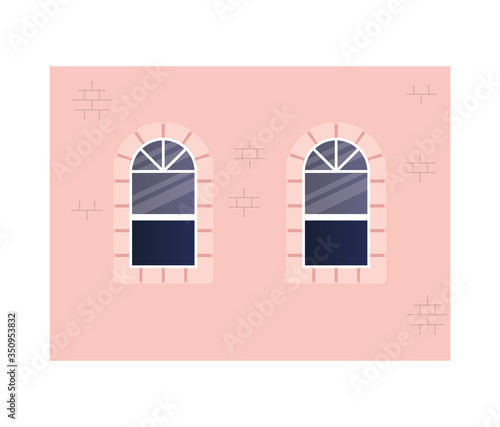 Isolated windows outside pink building vector design