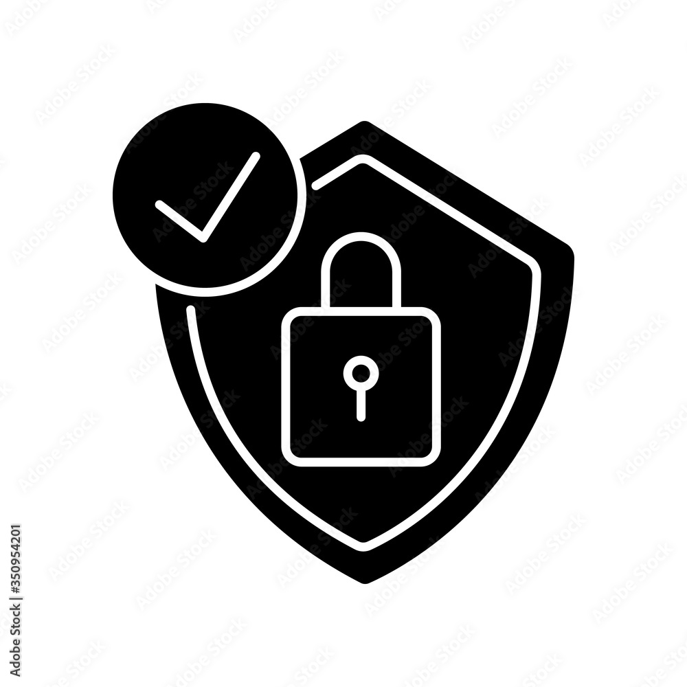 Antivirus black glyph icon. Digital encryption. Personal data protection. Padlock and shield. Cybersecurity technology. Silhouette symbol on white space. Vector isolated illustration Antivirus black glyph icon. Digital encryption. Personal data protection. Padlock and shield. Cybersecurity technology. Silhouette symbol on white space. Vector isolated illustration