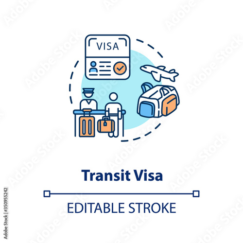 Transit visa concept icon. Abroad travel. Tourist document application. Airport passport control idea thin line illustration. Vector isolated outline RGB color drawing. Editable stroke