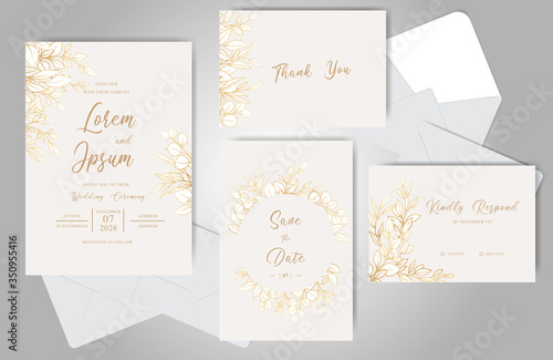 Gold Wedding invitation cards bundle template