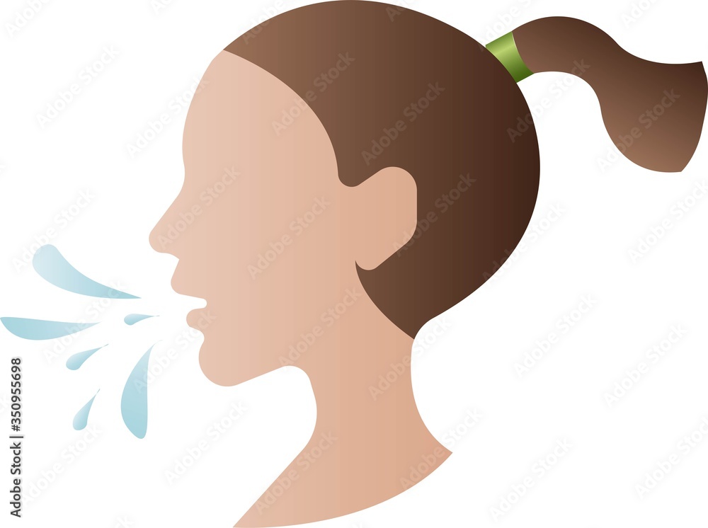 Sneezing head of a girl on a white background. Global pandemic alert. Vector icon