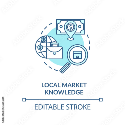 Local market knowledge turquoise concept icon. Research for global product sale. Business knowledge idea thin line illustration. Vector isolated outline RGB color drawing. Editable stroke