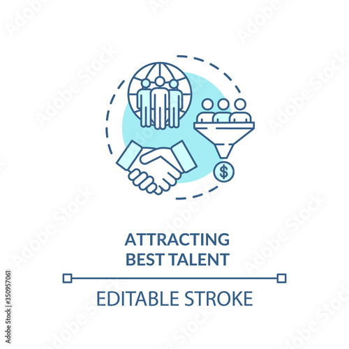 Attracting best talent turquoise concept icon. International recruitment. Multi national group. Multi cultural idea thin line illustration. Vector isolated outline RGB color drawing. Editable stroke