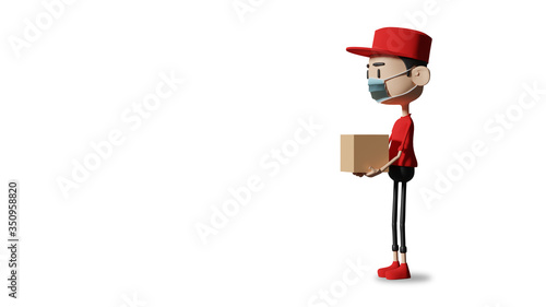 Online delivery service concept, online order tracking, delivery home and office. delivery man. 3d rendering on white background.