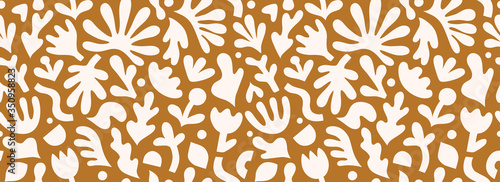 Contemporary art collage with abstract floral shapes. Vector seamless pattern with modern Scandinavian cut out elements.