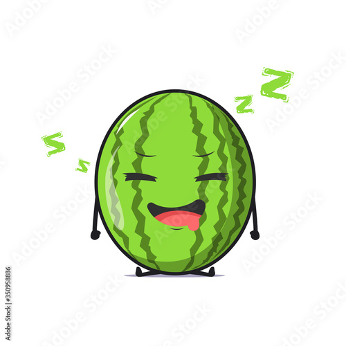 Cute watermelon character fell asleep. Watermelon character illustration isolated on white background. Summer fruit. Watermelon character emoji illustration