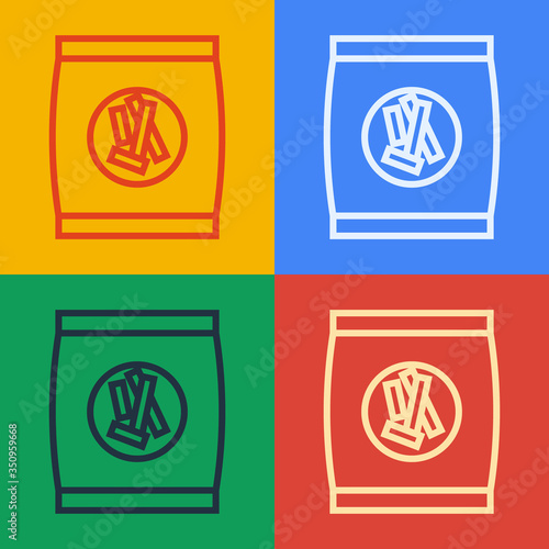 Pop art line Hard bread chucks crackers icon isolated on color background
