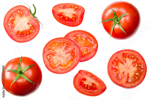 fresh tomato slices isolated on white background. close up. top view