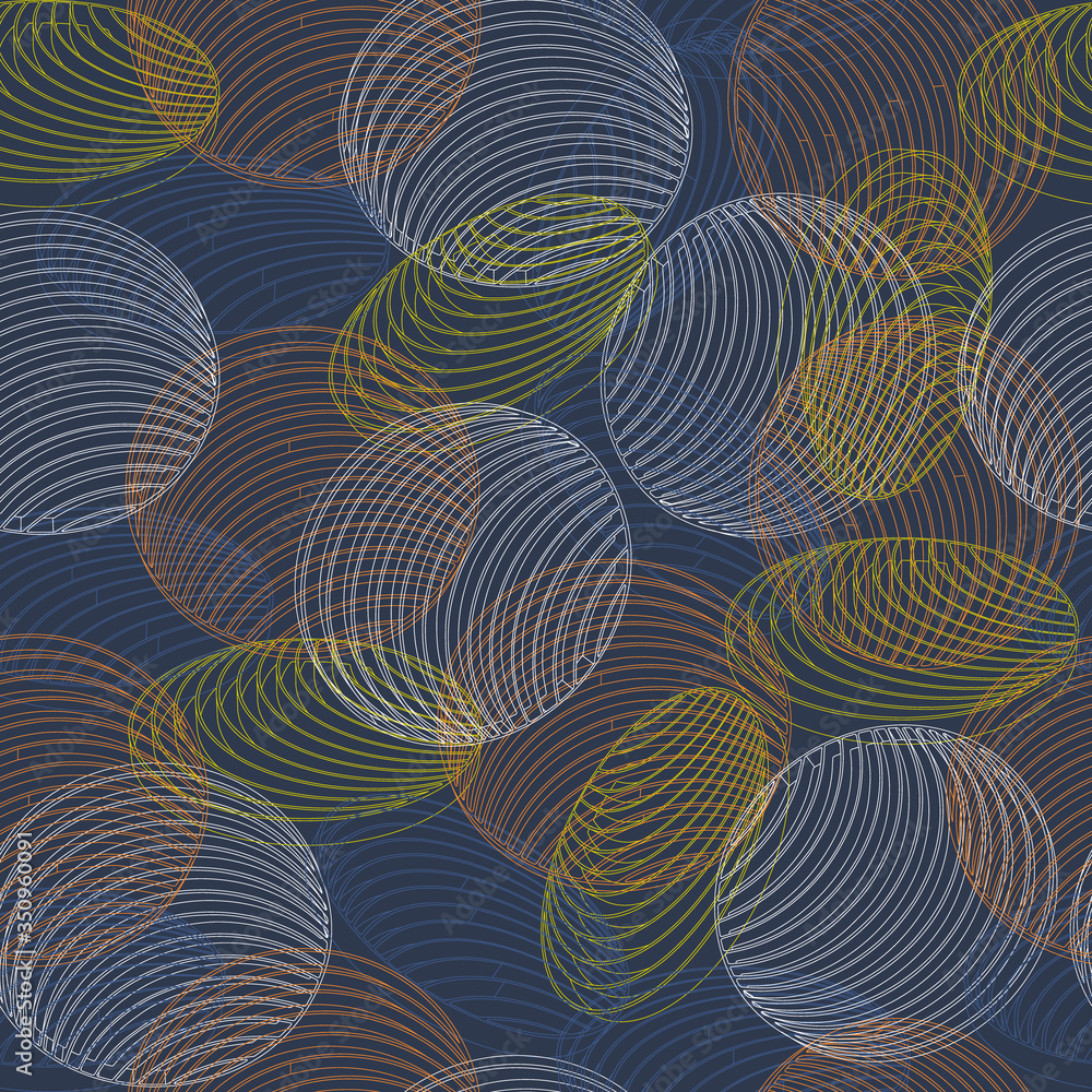 Seamless vector dark pattern with crossed stripped colorful circles