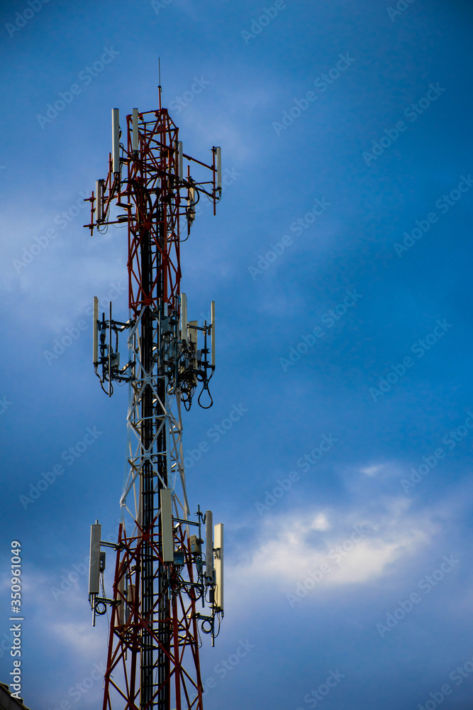 Telecommunication tower of 4G and 5G cellular. Antenna transmission communication. Cell phone signal base station. Telecommunication tower of 4G and 5G cellular. Antenna transmission communication. Cell phone signal base station.
