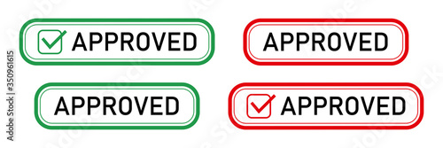 Approved Stamp red or green approved square rubber stamp on white background. Approved set. Vector illustration