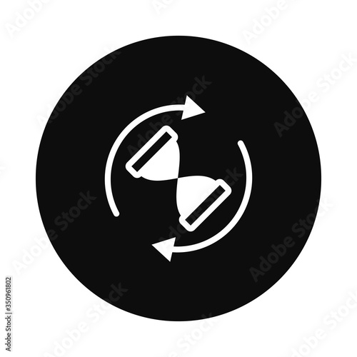 hourglass and sync arrows around, block style