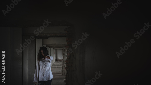 Horror scene of ghost woman death movie halloween festival in the dark town © 2B