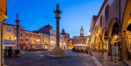 RAVENNA, ITALY - JANUARY 27, 2020: The square Piazza del Popolo at dusk. photo