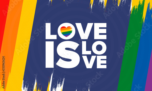 LGBT Pride Month in June. Lesbian Gay Bisexual Transgender. Celebrated annual. LGBT flag. Rainbow love concept. Human rights and tolerance. Poster, card, banner and background. Vector ilustration