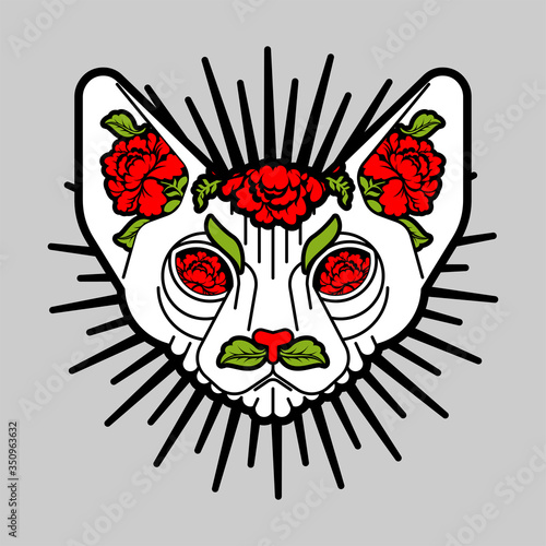 Sphynx cat with flowers. Pet and rose flower Tattoo