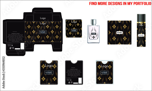 Packaging design, luxury perfume box, pocket perfume and deo design template and mock up box. Illustration vector.