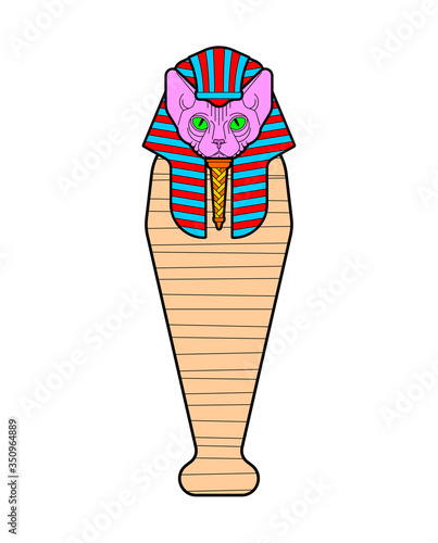 Sphinx cat sarcophagus isolated. Ancient Egyptian animal