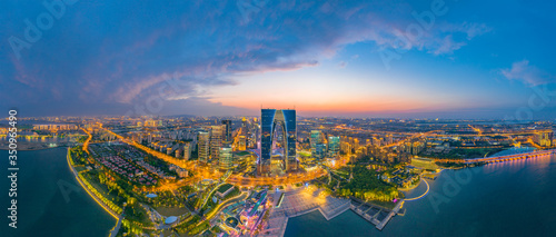 Night view of CBD City, Suzhou Industrial Park, Jiangsu Province, China