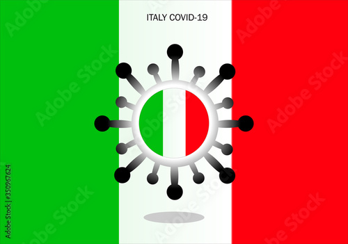 Flag with coronavirus graphics. Coronavirus symbol with a flag background. Pandemic Coronavirus 2019-nCov.