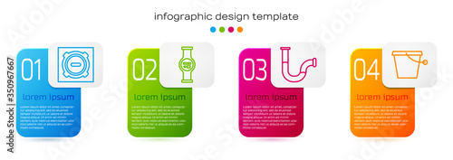 Set line Manhole sewer cover, Water meter, Industry metallic pipe and Bucket. Business infographic template