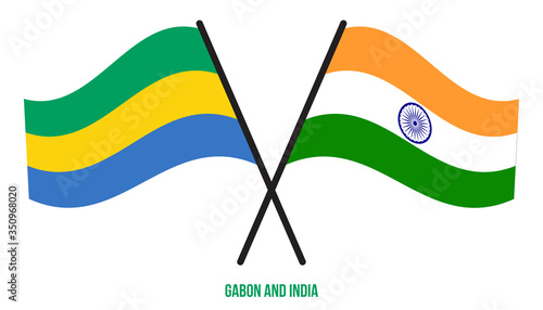 Gabon and India Flags Crossed And Waving Flat Style. Official Proportion. Correct Colors