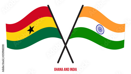 Ghana and India Flags Crossed And Waving Flat Style. Official Proportion. Correct Colors