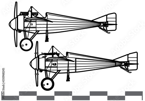 Morane-Saulnier N. World War 1 combat aircraft. Side view. Image for illustration and infographics.